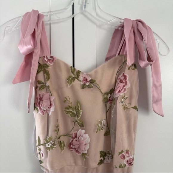 Lulu's Nude/Pink Floral Tie Strap Midi Dress Prom Wedding Guest Party Formal NEW - Picture 12 of 16